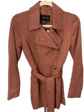 Club Monaco Soft Trench Coat Short Dusty Rose Belt Sz XS NWT